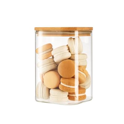 China Stocked Diamond Star Wholesale Custom Creative Decorative Clear Glass Storage Jars With Natural Bamboo Lids for sale