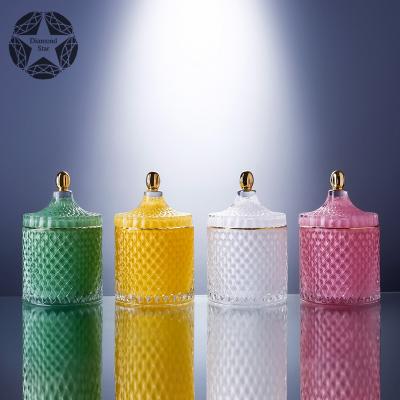 China Stocked Diamond Star Candlestick decoration sodium calcium lead-free glass jar morandi colorful glass jars for sale