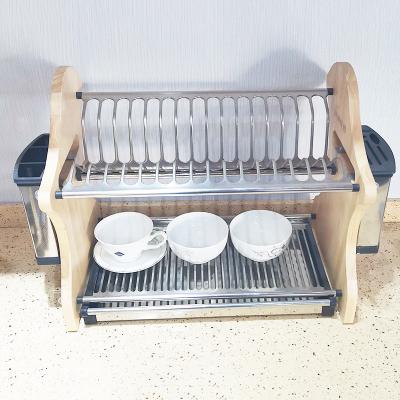 Κίνα Dish Drying Rack 2-Tier Plate Holder Kitchen Storage with Drainboard and Cutlery Cup προς πώληση