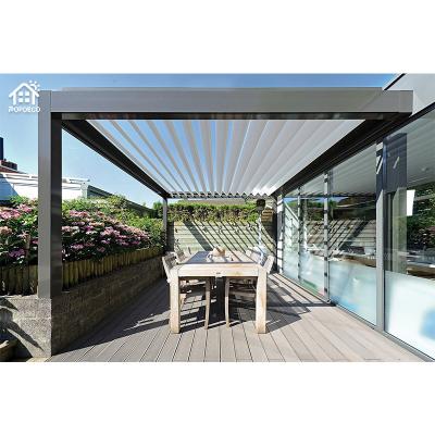 China Easily Assembled Engineered Aluminum Pergola Opening Roof Louvered System With Sun Block Shades for sale