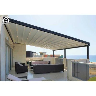 China Easily Assembled Waterproof Balcony Folding Sunshade PVC Pergola Systems Garden Retractable Roof for sale