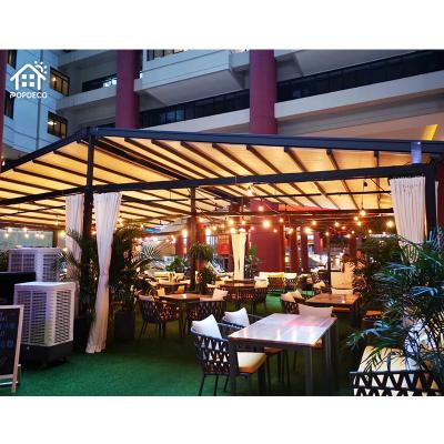 China Popdeco Easily Assembled Motorized Waterproof Pop Up Roof Pergola Patio Garden PVC Pergola Tents With Led Lights for sale