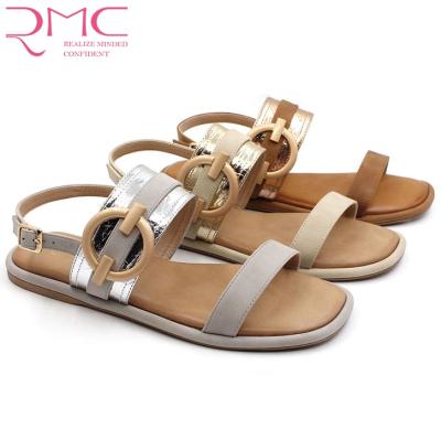 China OEM and ODM supplier China fashion buckle insole soft lady flat sandals for sale