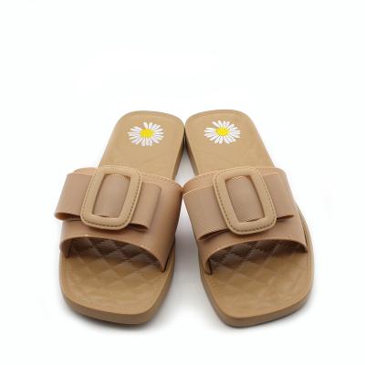 China Fashion Trend RMC One Strap With Buckle Adorn PVC Injection Flat Sandals for sale