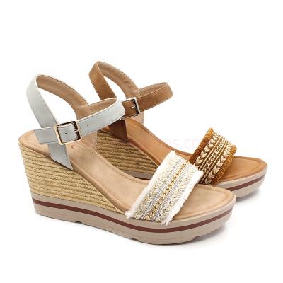 China 2020 New Deodorization RMC Tassel Ribbon Decorated Fashionable Women's Wedge Sandals for sale