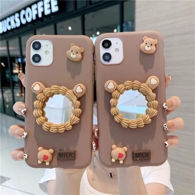 China Anti-drop Cartoon Cute Brown Bear Make Up Back Mirror Covers For Oppo A94 A95 A74 A54 Reno5 A53 F19 Realme A15 A9 A5 2020 Cell Phone Case for sale