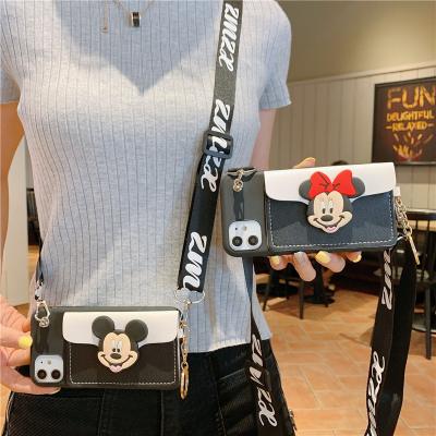 China Cute Anti-fall Minnie and Mickey Cartoon Wallet Bag Body Cross Rope Soft Cover For One Plus 9PRO 9T 1+8T 1plus 7 1+6 Cell Phone Case for sale