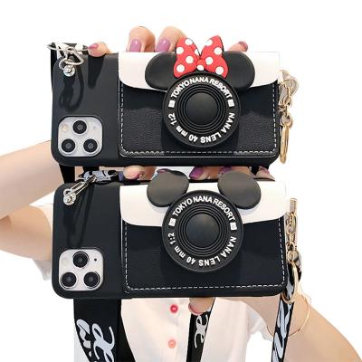 China Anti-fall Customized Wholesale Minnie Mickey Lanyard Long Wallet Bag Cell Phone Cases For One Plus 9T 9PRO 1+8T 1plus 7 pro 1+6 1+5 for sale