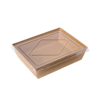 China High Quality Biodegradable 900ml Takeway Salad Paper Customize Logo Bread Packaging Food Delivery Box With PET Lid for sale