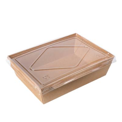 China Factory Supplier 1600ml Salad Lunch Bowl Craft Biodegradable Biodegradable Paper Take Out Food Box With PET Lid for sale