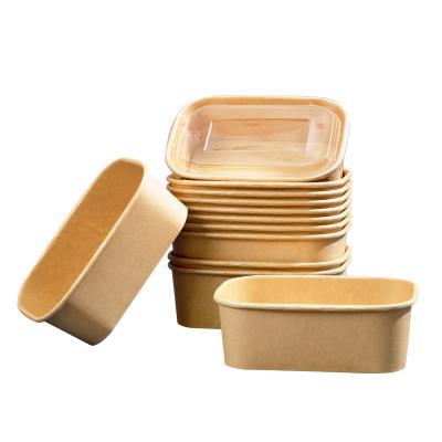 China Custom Disposable Rectangular Biodegradable Logo Paper Bowl Biodegradable Ice Cream Box Packaging With Paper Lids for sale