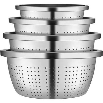 China Sustainable Best-selling New Arrive 304 Stainless Steel Colander Bowl Set Rice Sieve Multifunctional Vegetable Fruit Basket Strainer Basket for sale