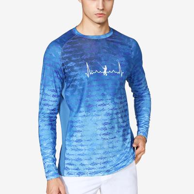 China New Technology Antibacterial Water Resistant Mens Dry Fit Long Sleeve Polyester Spandex Blend UPF 50+ Dye Sublimation Fishing T-Shirt for sale