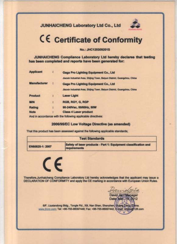 CE Certificate - GAGA PRO LIGHTING EQUIPMENT CO.,LTD