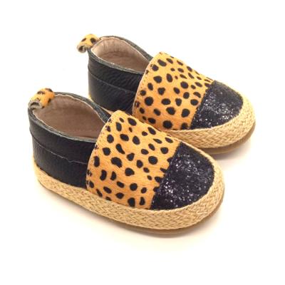 China Mohair Leopard Baby Shoes Anti-slippery Sneakers Boots Genuine Leather Hard Sole Stones for sale