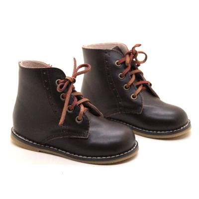 China Stylish Brown Children Winter Sole Hard Leather Soft Round Ankle Boots Shoes For Baby 2 Years Old for sale