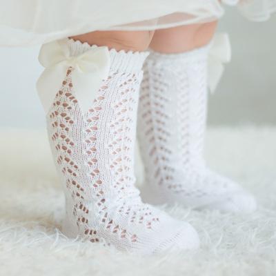 China Custom Brand Breathable White Kids Baby Kids Lace Knee High Logo Designer Bow Socks for sale