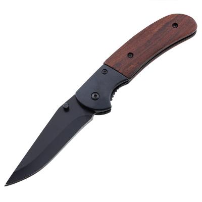 China Slide Survival Folding Open Knife For Outdoor Camping Duty Wood Handle Easy Carry Pocket Knife for sale