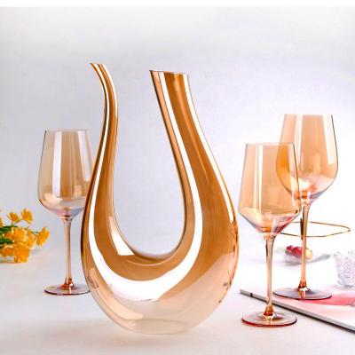 China In stock 1400ML Crystal Glass Decanter Wine Carafe gifts for wine lover U shape red wine decanter for sale