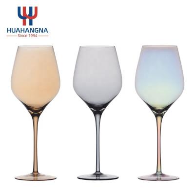 China HUAHANGNA Classic/Postmodern New Custom Handcrafted Logo 400ml 600ml Stem Tumbler Long Support Colored Wine Glasses For Restaurant Hotel for sale