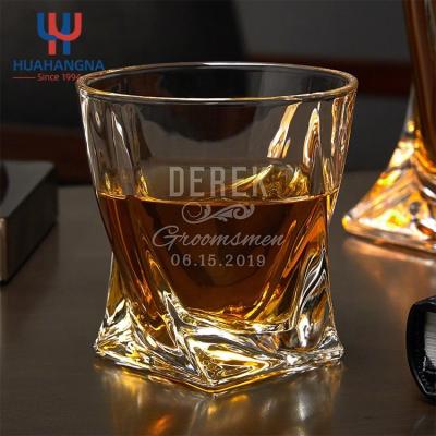 China New Classic/Postmodern Custom Clear Glassware HUAHANGNA Logo Printed 300ml 10oz Handcrafted Vodka Liquor Twisted Whiskey Glass For Wedding Housewarming Party for sale