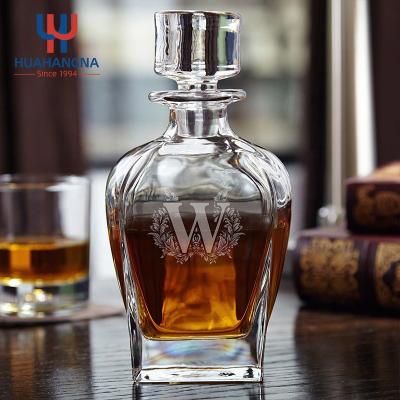 China New 700ml Classic/Postmodern Wholesale Custom Glass Logo Etched Heavy Base Clear Draper Liquor Whiskey Decanter With Glass Stopper For USA for sale