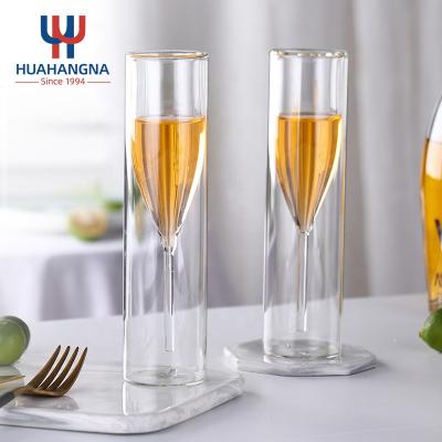 China Wholesale Tulip Cocktail Glasses Goblet Champagne Flutes Home Wine 110ml/4oz Champagne Glass Double Wall Bubble Bar Hotel Restaurant for sale