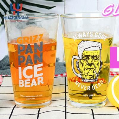 China New Wholesale 16oz Classic/Postmodern Simple Customized Clear Beer Glass Logo Printed Conical Stemless Pint for Water Juice Coffee for sale