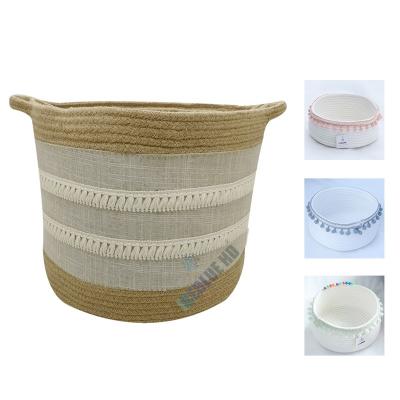 China ICEBLUE HD Jute Macrame Storage Basket Viable Decorative Cloth Storage Canvas Baskets for sale