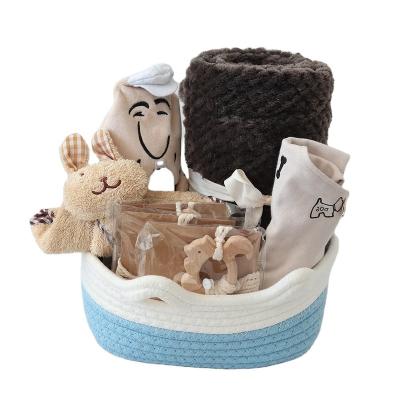 China Soft Toy ICEBLUE HD Baby Gift Set Photo Wooden Organizer Comforter Toy Teether Cotton Drooling Bib for sale