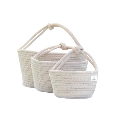 China ICEBLUE HD Sustainable Set of 3 Wholesale Woven Cotton Rope Basket Storage Baskets for sale