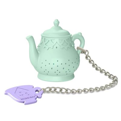 China Latest Design Viable Modern Silicone Small Teapot Shaped Easy-Care Blue Indoor Tea Leaf Infusers Cute Tea Infuser for sale