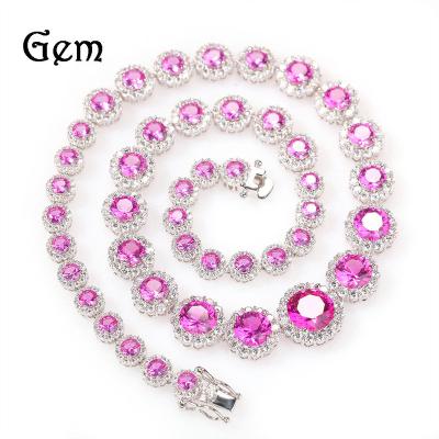 China Fashion Hip Hop Jewelry Hip Hop Pink Diamond Hip Hop Necklaces Cuban Diamond Necklaces for sale