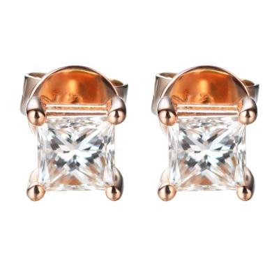 China CLASSIQUE Luxury Lab Developed Diamond Princess Square Solitaire 18k Gold Stud Earrings for sale