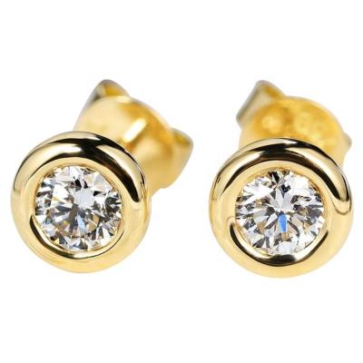 China 18k Gold Lab Style Round Stud Earrings 18k Gold Round Diamond Polishing Classic Daily Life Earrings For Women Girl for sale