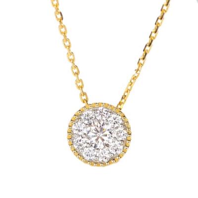 China Lab Trendy Double White Diamond Round Big Shiny Stone 18k Solid Gold Pendant Necklace For Women Wholesale for sale