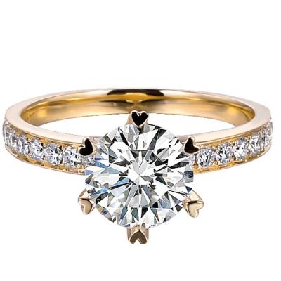 China CLASSIC Engagement Ring 1 Carat With Side Pave Six Fork Snowflake Style Moissanite Round Brilliant Diamond 14k 18k Gold Wedding Rings for sale