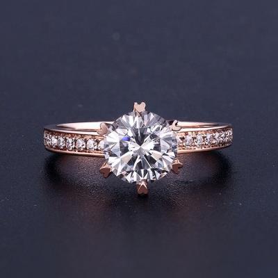 China CLASSIC Engagement Ring 1 Carat With Side Pave Six Fork Snowflake Style Moissanite Round Brilliant Diamond 14k 18k Gold Wedding Rings for sale