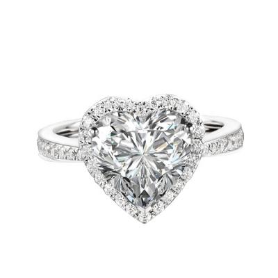 China CLASSIC 1ct GRA 1ct Heart Halo Style Engagement Ring 14K 18K White Gold Moissanite Diamond Jewelry For Women for sale