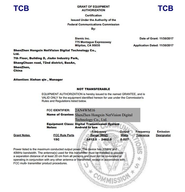 FCC - Shenzhen Hongxin Netvision Digital Technology Co., Ltd.