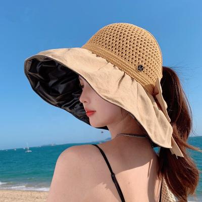 China Empty Sunshade Top Hat For Fishing Cute Leisure Cute Empty Beach Sunshade Hat Women Fashion Sunscreen Ponytail Folding Portable Hats For Fishing Travel for sale