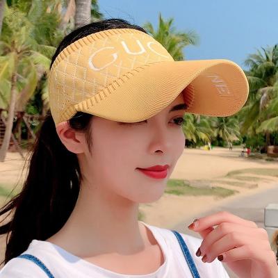 China Knitted Empty Sun Top Fishing Hats Fashion Outdoor Sports Sunscreen Beach Hat Women Breathable Knitted Empty Top Fishing Sun Hats For Female for sale