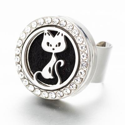 China Wholesale OEM Trendy Fashion Stainless Steel Aromatherapy Rings Cute Cat Perfume Essential Oil Diffuser Rings for sale