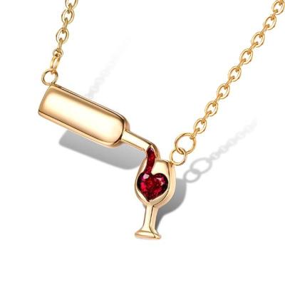 China Newest Hot Sale Amazon Zircon Love Red Wine Bottle Cup Women Pendant Necklace Trendy Fashion Ladies for sale