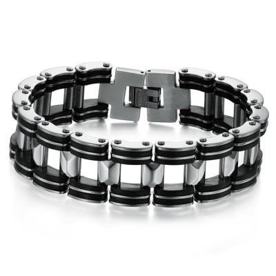 China Newest Hiphop Stainless Steel Silicone Punk Bracelet Fashion Simple Rock Men Titanium Steel Bracelet Bangles for sale