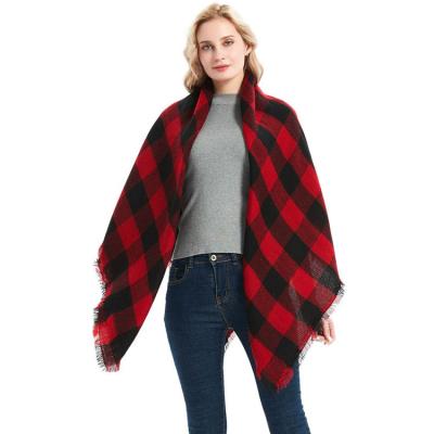 China Newest Autumn Winter Soft Feeling Fashion Imitation Cashmere Double Scarves Sided Colorful Plaid Square Scarf Ladies Shawl for sale