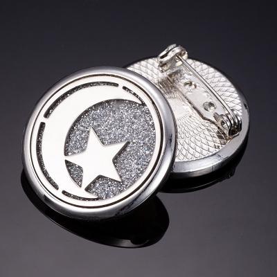 China Silver Star Fashion Style Moon Stainless Steel Aromatherapy Brooch Badge Essential Oil Diffuser Pendant Brooch Jewelry for sale