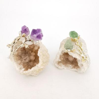 China 2022 China best selling natural gemstone crystal agate flower-decorated geode for home decoration for sale