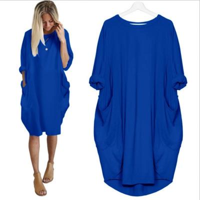 China Casual Loose Oversized T-shirt Dresses Blank Jumper Pullover Pocket Long Casual Loose Tops Anti-Static Women's T-shirt Dress Long for sale