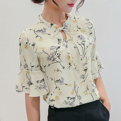 China Anti-wrinkle blouse women summer Korean flower square collar shirts tops puff sleeve crop top ladies blouse for sale